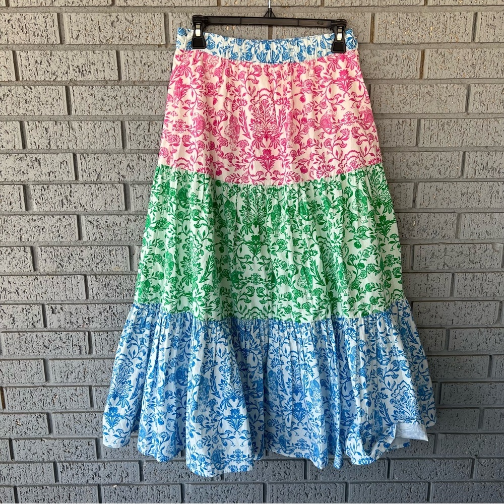 Roller Rabbit Aitona Carlisa Maxi Skirt Floral Colorblock Size Small - Picture 7 of 10